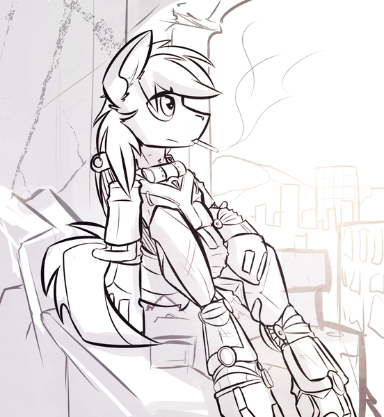Size: 1044x1135 | Tagged: safe, artist:ralek, derpibooru import, oc, oc:umami stale, unofficial characters only, pegasus, pony, fallout equestria, armor, enclave, fallout, male, monochrome, power armor, powered exoskeleton, solo