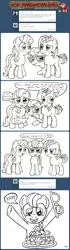 Size: 800x2870 | Tagged: artist:wildtiel, ask, ask manehattan babs, babs seed, derpibooru import, lineart, minecraft, monochrome, muffin, oc, oc:diamond spoon, oc:silver tiara, safe, tumblr