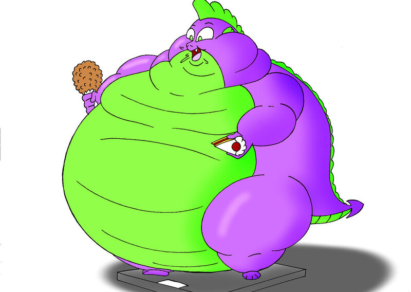 Size: 1024x727 | Tagged: artist:robot001, bhm, cake, derpibooru import, fat, fat spike, fattening, happy, morbidly obese, obese, questionable, spike, weight gain
