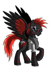 Size: 2089x2904 | Tagged: safe, artist:reptilecynrik, derpibooru import, oc, oc:hazard redmane, unofficial characters only, pegasus, pony, biohazard cutiemark, goggles, hazard, redmane, solo, wasteland outfit