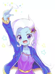 Size: 509x677 | Tagged: safe, artist:weiliy, derpibooru import, trixie, equestria girls, anime, blushing, clothes, colored pupils, cute, diatrixes, dress, female, hoodie, open mouth, solo, stars