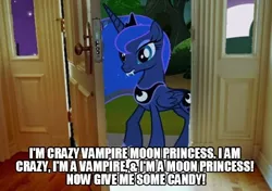 Size: 540x381 | Tagged: adam sandler, candy, derpibooru import, fangs, halloween, image macro, insanity, meme, princess luna, safe, vampire