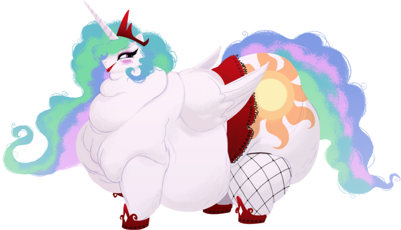 Size: 3000x1720 | Tagged: artist:calorie, artist:mellowhen, bedroom eyes, chubbylestia, clothes, derpibooru import, double chin, fat, fishnets, hooker, hooker night, makeup, morbidly obese, obese, princess celestia, prostitute, questionable, source needed, sunbutt