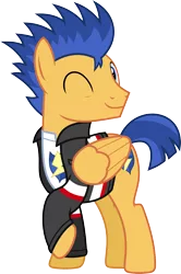 Size: 1990x3000 | Tagged: safe, artist:chainchomp2, derpibooru import, flash sentry, pegasus, pony, clothes, cute, diasentres, equestria girls outfit, high res, jacket, looking at you, male, raised hoof, simple background, smiling, solo, stallion, transparent background, vector, wink