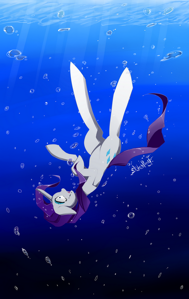 Size: 569x900 | Tagged: artist:skyeypony, asphyxiation, bubble, derpibooru import, drowning, imminent death, rarity, semi-grimdark, solo, underwater