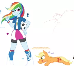 Size: 602x540 | Tagged: safe, artist:kasun05, derpibooru import, applejack, rainbow dash, equestria girls, flockdraw, flockmod, what are thoooose, wip