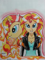 Size: 1536x2048 | Tagged: safe, artist:emichaca, derpibooru import, sunset shimmer, pony, equestria girls, solo, traditional art