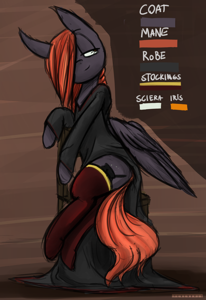 Size: 2598x3780 | Tagged: safe, artist:tenenbris, derpibooru import, oc, oc:isadora mord, unofficial characters only, pegasus, pony, braid, clothes, reference sheet, robe, smiling, socks, solo, stockings