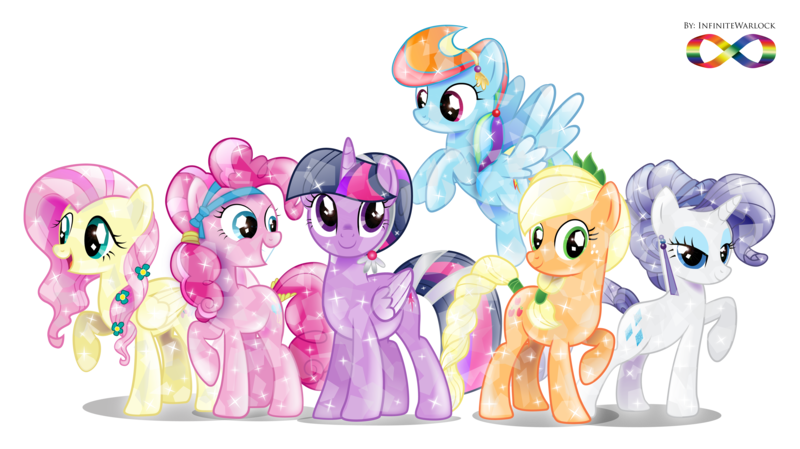 Size: 4945x2774 | Tagged: applejack, artist:infinitewarlock, crystallized, derpibooru import, fluttershy, mane six, pinkie pie, race swap, rainbow dash, rarity, safe, simple background, transparent background, twilight sparkle, twilight sparkle (alicorn), vector