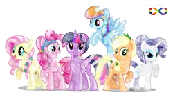 Size: 4945x2774 | Tagged: applejack, artist:infinitewarlock, crystallized, derpibooru import, fluttershy, mane six, pinkie pie, race swap, rainbow dash, rarity, safe, simple background, transparent background, twilight sparkle, twilight sparkle (alicorn), vector