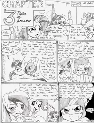 Size: 916x1192 | Tagged: applejack, artist:joelashimself, comic, derpibooru import, monochrome, pinkie pie, rainbow dash, rarity, safe, spike, the forgotten element, twilight sparkle