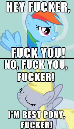 Size: 250x432 | Tagged: safe, derpibooru import, derpy hooves, rainbow dash, pegasus, pony, best pony, female, image macro, mare, meme, vulgar