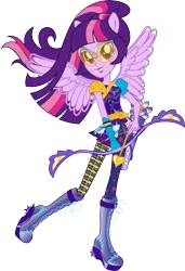 Size: 10141x14856 | Tagged: safe, artist:sugar-loop, derpibooru import, sci-twi, twilight sparkle, equestria girls, friendship games, absurd resolution, archery, arrow, bow (weapon), bow and arrow, box art, female, looking at you, ponied up, pony ears, scitwilicorn, simple background, solo, sporty style, transparent background, vector, wings