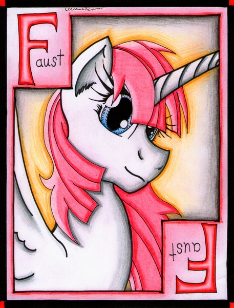 Size: 1250x1640 | Tagged: safe, artist:the1king, derpibooru import, oc, oc:fausticorn, unofficial characters only, alicorn, pony, alicorn oc, card, lauren faust, playing card, solo, traditional art