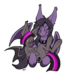 Size: 2200x2478 | Tagged: safe, artist:bluntwhiskey, derpibooru import, oc, oc:wallflower, unofficial characters only, bat pony, pony, collar, female, lesbian, oc x oc, shipping, size difference, snuggling