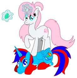 Size: 885x902 | Tagged: safe, artist:cryoflaredraco, derpibooru import, oc, oc:cotton candy, oc:cryoflare, unofficial characters only, alicorn, pony, alicorn oc, donut steel