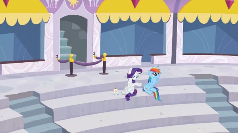 Size: 1054x590 | Tagged: derpibooru import, rainbow dash, rarity, rarity investigates, safe, screencap, so awesome, sunscreen