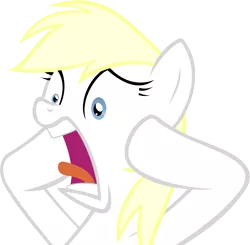 Size: 4000x3920 | Tagged: safe, artist:accu, artist:anonymous, derpibooru import, edit, oc, oc:aryanne, unofficial characters only, earth pony, pony, concerned, fear, female, open mouth, reaction image, screaming, simple background, solo, tongue out, touching face, transparent background, upper body, vector