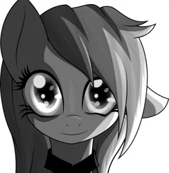 Size: 770x790 | Tagged: safe, artist:an-m, derpibooru import, oc, oc:aryanne, unofficial characters only, earth pony, pony, black sclera, bust, clothes, corner, face, female, floppy ears, game, general deathshead, germany, grayscale, loading screen, long mane, looking at you, military, monochrome, portrait, shirt, smiling, solo, starry eyes, uniform, wolfenstein, wolfenstein the new order, wolfenstein the old blood