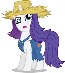 Size: 6250x7000 | Tagged: absurd resolution, .ai available, artist:caliazian, clothes, country, derp, derpibooru import, hat, impersonating, open mouth, overalls, rarihick, rarity, safe, simple background, simple ways, solo, straw hat, transparent background, vector