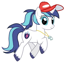 Size: 5000x4746 | Tagged: absurd resolution, artist:henx125, artist:jennieoo, cute, derpibooru import, edit, gleamibetes, gleaming shield, hat, looking at you, ponytail, rule 63, rule63betes, safe, shining adorable, shining armor, simple background, smiling, solo, transparent background, trotting, unshorn fetlocks, vector, whistle