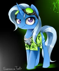 Size: 1012x1212 | Tagged: safe, artist:supermare, derpibooru import, trixie, pony, unicorn, arkham knight, batman, crossover, enigma, female, mare, parody, solo, the riddler