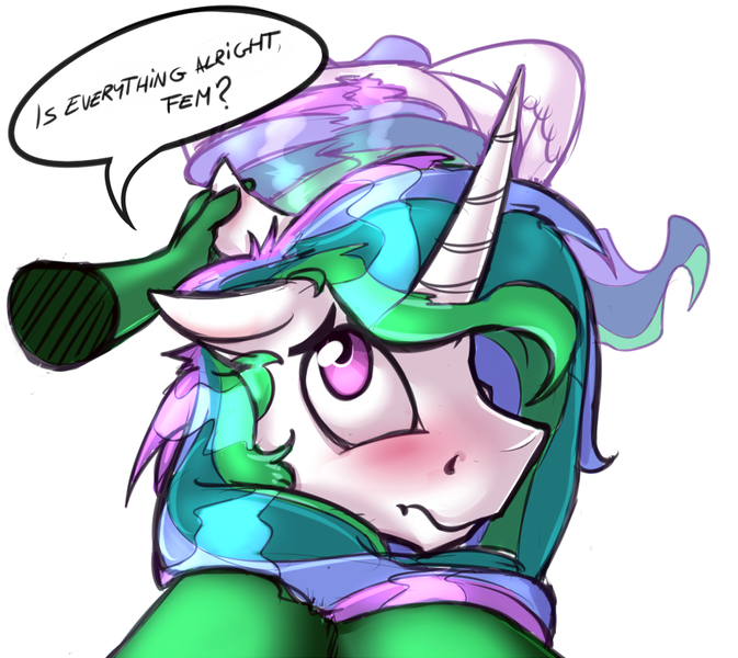 Size: 900x802 | Tagged: safe, artist:asadama, derpibooru import, princess celestia, oc, oc:femanon, alicorn, human, pony, blushing, color, cute, ear scratch, greentext, head on lap, male, petting, prince solaris, resting, royalty, rule 63, rule63betes, sketch, solarabetes, stallion, text