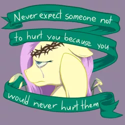 Size: 1280x1280 | Tagged: artist:causticeichor, crown of thorns, crying, derpibooru import, fluttershy, old banner, sad, safe, thorns, truth