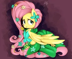 Size: 1024x834 | Tagged: artist:shivall, clothes, derpibooru import, dress, fluttershy, gala dress, safe, solo