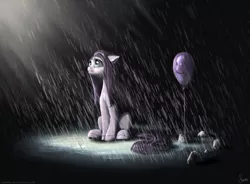 Size: 1280x943 | Tagged: artist:nemo2d, balloon, crying, derpibooru import, pinkamena diane pie, pinkie pie, rain, sad, safe