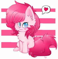 Size: 1771x1801 | Tagged: safe, artist:teranen, derpibooru import, pinkie pie, earth pony, pony, :3, chibi, fluffy, heart, heart eyes, looking at you, pictogram, sitting, solo, speech bubble, wingding eyes