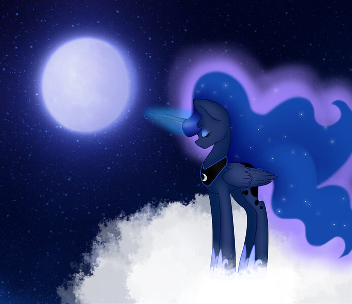 Size: 1024x887 | Tagged: artist:luna756, cloud, derpibooru import, eyes closed, moon, princess luna, safe, solo, stars