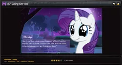 Size: 963x521 | Tagged: safe, derpibooru import, screencap, rarity, pony, unicorn, dating sim, newgrounds, seems legit, solo, vector