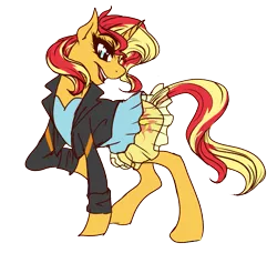 Size: 1087x990 | Tagged: safe, artist:melodybell, derpibooru import, sunset shimmer, pony, unicorn, my past is not today, rainbow rocks, clothes, cute, equestria girls outfit, solo