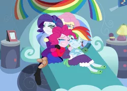 Size: 2840x2040 | Tagged: safe, artist:luckyacesnof, derpibooru import, fluttershy, pinkie pie, rainbow dash, rarity, tank, equestria girls, tanks for the memories, clothes, cry pile, crying, equestria girls interpretation, scene interpretation, slippers, tank slippers