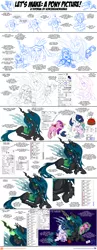 Size: 1248x3201 | Tagged: safe, artist:sorcerushorserus, derpibooru import, princess cadance, princess celestia, queen chrysalis, oc, oc:pharomona, alicorn, changeling, changeling queen, changepony, hybrid, pony, unicorn, alicorn oc, belly button, crossbreed, cute, cutealis, doll, duo, duo female, eyes closed, family, female, glowing horn, high res, how to draw, hug, implied shining chrysalis, levitation, magic, mommy chrissy, mother and daughter, needle, next generation, ocbetes, offspring, paint tool sai, patreon, pincushion, plushie, step by step, toy, tutorial, voodoo doll