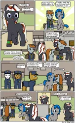 Size: 1000x1650 | Tagged: safe, artist:king-koder, derpibooru import, oc, oc:homage, oc:littlepip, oc:velvet remedy, unofficial characters only, earth pony, pony, unicorn, comic:post-fallout equestria, fallout equestria, fanfic, clothes, comic, elements of harmony, fanfic art, female, horn, male, mare, pipbuck, saddle bag, stallion, vault suit