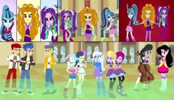 Size: 1178x677 | Tagged: safe, artist:karalovely, derpibooru import, adagio dazzle, aria blaze, bon bon, comet tail, flash sentry, fuchsia blush, lavender lace, lyra heartstrings, octavia melody, sonata dusk, sweetie drops, trixie, oc, oc:kara lovely, oc:track sonter, equestria girls, rainbow rocks, background human, equestria girls-ified