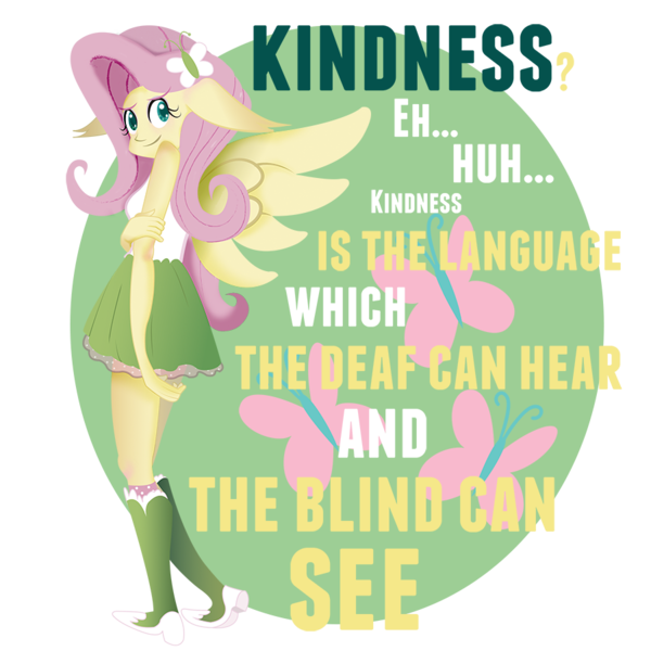 Size: 900x900 | Tagged: safe, artist:lima-hibiki, derpibooru import, fluttershy, pegasus, pony, equestria girls, clothes, element of kindness, motivational, ponied up, quote, shy, skirt, solo, tanktop