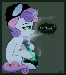 Size: 811x930 | Tagged: artist:higgly-chan, beanie, bong, dank sweetie, derpibooru import, drugs, hat, marijuana, safe, solo, stoner, sweetie belle