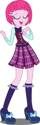 Size: 1436x4500 | Tagged: safe, artist:xebck, derpibooru import, pinkie pie, equestria girls, friendship games, absurd resolution, accessory swap, alternate hairstyle, alternate universe, clothes, clothes swap, crystal prep academy, crystal prep academy uniform, crystal prep shadowbolts, eyes closed, high heels, open mouth, pleated skirt, school uniform, short hair, simple background, skirt, solo, transparent background, vector