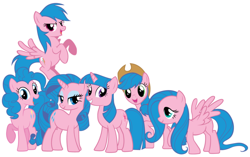 Size: 5400x3400 | Tagged: applejack, artist:mihaaaa, artist:shadowhedgiefan91, color edit, derpibooru import, edit, firefly, fluttershy, g1, g1 to g4, generation leap, mane 6 recolors, mane six, palette swap, pinkie pie, rainbow dash, rarity, recolor, safe, simple background, transparent background, twilight sparkle, vector