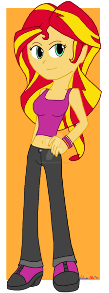 Size: 1024x2740 | Tagged: safe, artist:edwinshy, derpibooru import, sunset shimmer, equestria girls, alternate costumes, belly button, clothes, cute, jeans, midriff, ms paint, simple background, solo, tanktop