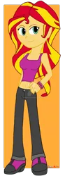 Size: 1024x2740 | Tagged: safe, artist:edwinshy, derpibooru import, sunset shimmer, equestria girls, alternate costumes, belly button, clothes, cute, jeans, midriff, ms paint, simple background, solo, tanktop