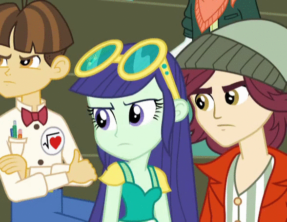 Size: 588x456 | Tagged: safe, derpibooru import, screencap, blueberry cake, normal norman, scott green, wiz kid, equestria girls, rainbow rocks, /mlp/, angry, animated, background human, cropped, naomi nobody, normalcake