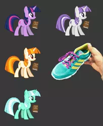 Size: 447x548 | Tagged: alternate costumes, artist:mane6, clothes, crossover, derpibooru import, dewdrop dazzle, fighting is magic, lyra heartstrings, palette swap, rapidash, safe, shoes, sneakers, tennis shoe, tennis shoe twilight, twilight sparkle, twilight velvet, wip