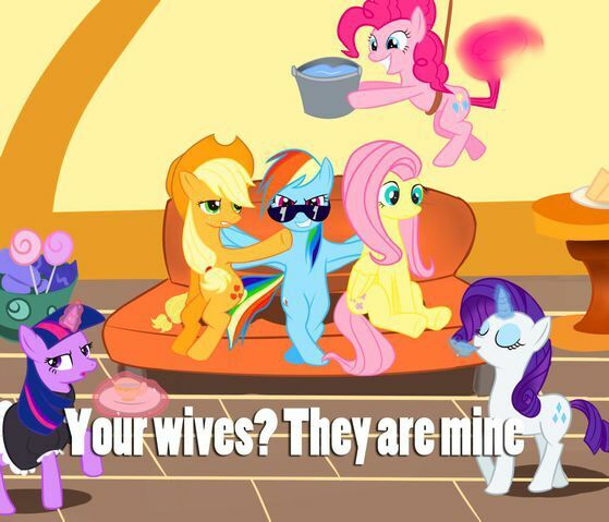 Size: 559x479 | Tagged: applejack, artist:you have no idea, derpibooru import, exploitable meme, female, fluttershy, harem, lesbian, mane six, meme, omniship, pinkie pie, rainbow dash, rainbow dash gets all the mares, rarity, safe, shipping, twilight sparkle, waifu, waifu thief, wife