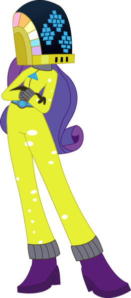 Size: 681x1555 | Tagged: safe, artist:sketchmcreations, derpibooru import, rarity, equestria girls, rainbow rocks, clothes, costume, crossed arms, daft punk, daft rarity, helmet, inkscape, long hair, reference, simple background, solo, transparent background, vector