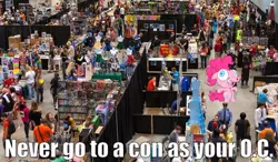 Size: 1166x679 | Tagged: clothes, convention, cosplay, costume, derpibooru import, human, image macro, irl, irl human, meme, oc, photo, pinkie costume, pinkie pie, pony costume, safe