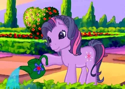 Size: 415x295 | Tagged: derpibooru import, edit, edited screencap, friendship and flowers, g3, g4 to g3, generation leap, recolor, safe, screencap, solo, the princess promenade, twilight sparkle, watering can, wysteria